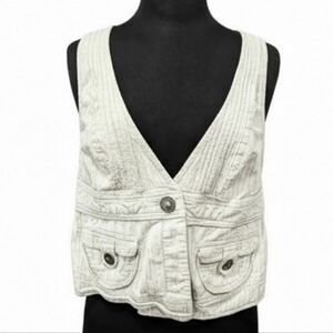 Coastal Vintage Y2K Lane Bryant 14 Crop Vest Top Cream Stripe Plus